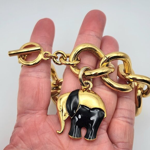 Trina Turk Chunky Gold and Black Enamel Elephant Chain Bracelet - Picture 5 of 6